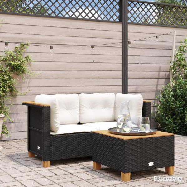 Canaps d'angle de jardin et coussins 2 pcs noir rsine tresse alsavelo