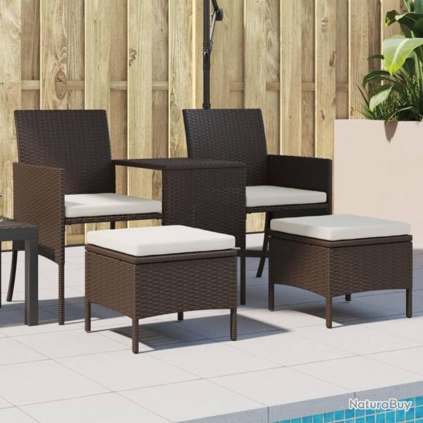 Canap de jardin 2 places avec table et tabourets marron rotin alsavelo