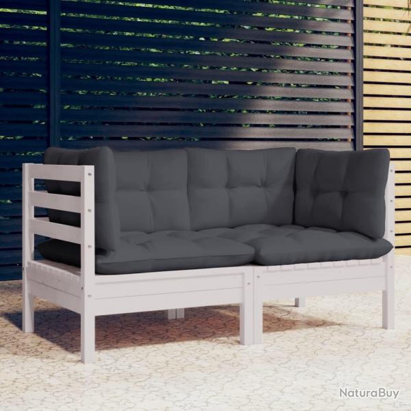 Canap 2 places de jardin avec coussins anthracite Bois de pin alsavelo