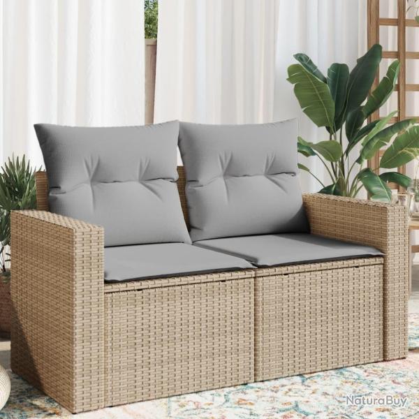Canap de jardin avec coussins 2 places beige rsine tresse alsavelo