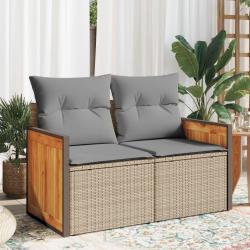Canapé de jardin avec coussins 2 places beige résine tressée alsavelo