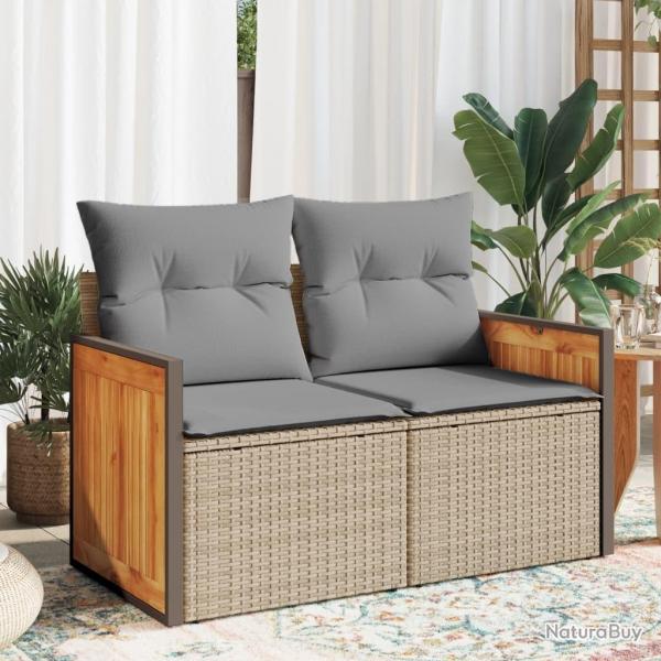 Canap de jardin avec coussins 2 places beige rsine tresse alsavelo