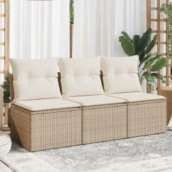 Canapé de jardin avec coussins 3 places beige résine tressée alsavelo