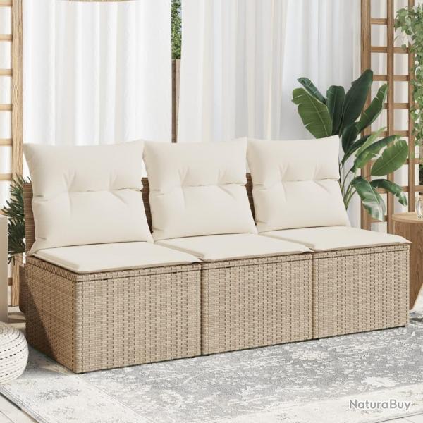 Canap de jardin avec coussins 3 places beige rsine tresse alsavelo