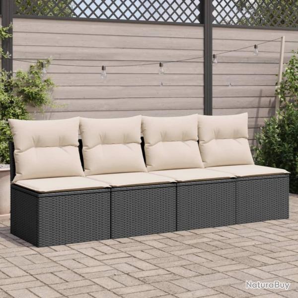 Canap de jardin avec coussins 4 places noir rsine tresse alsavelo