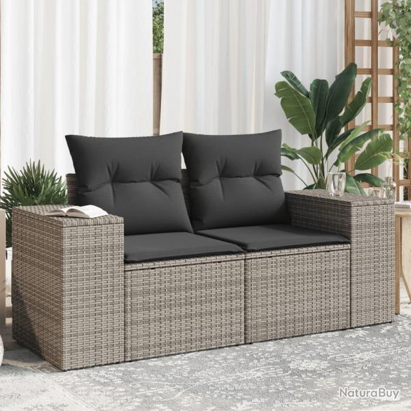 Canap de jardin 2 places avec coussins gris rsine tresse alsavelo