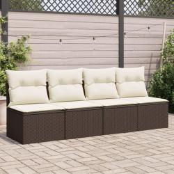 Canapé de jardin avec coussins 4 places marron résine tressée alsavelo