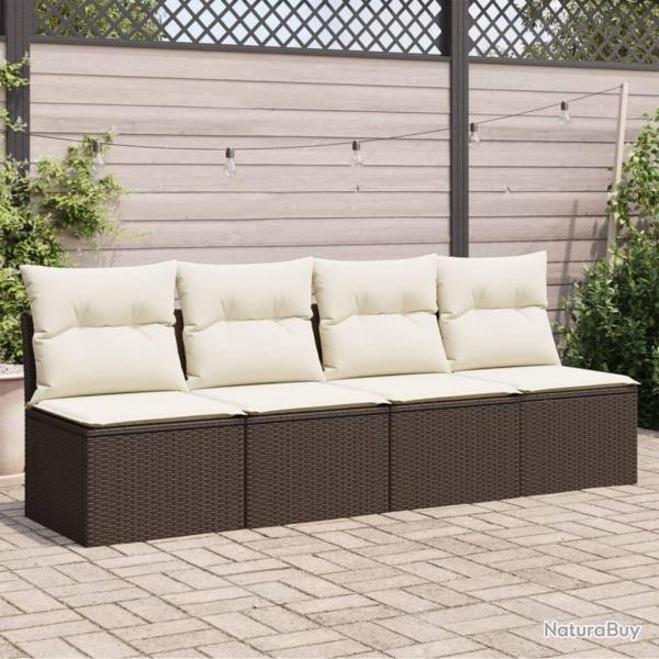 Canap de jardin avec coussins 4 places marron rsine tresse alsavelo