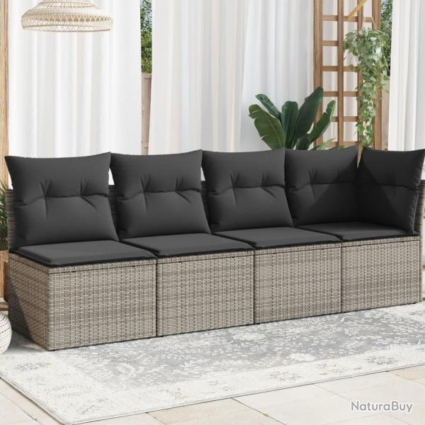 Canap de jardin 4 places avec coussins gris rsine tresse alsavelo