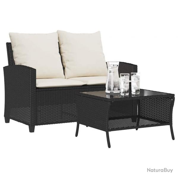 Canap de jardin 2 places coussins et table noir rsine tresse alsavelo