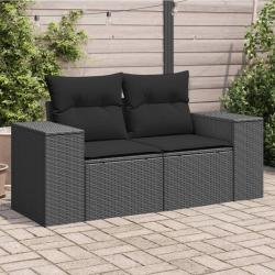 Canapé de jardin avec coussins 2 places noir résine tressée alsavelo