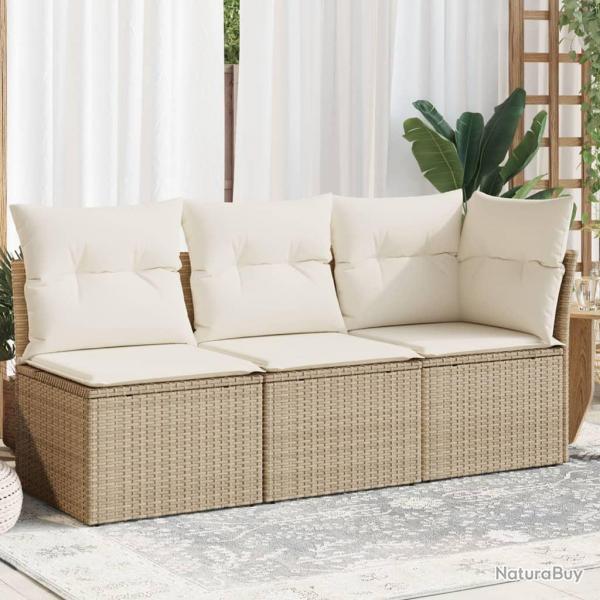 Canap de jardin avec coussins 3 places beige rsine tresse alsavelo