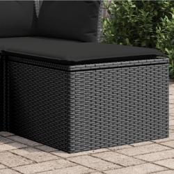 Tabouret de jardin avec coussin noir 55x55x37 cm résine tressée alsavelo