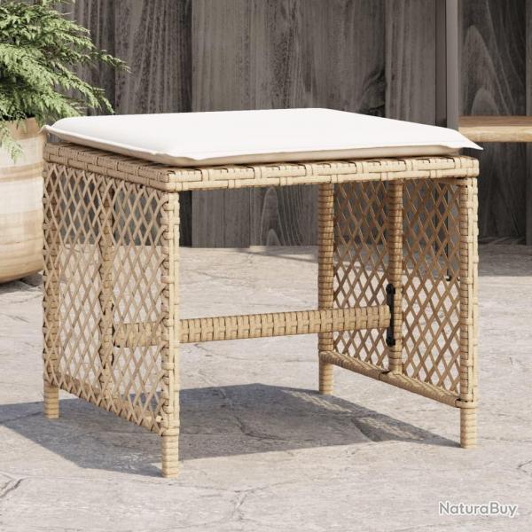 Tabourets de jardin et coussins lot de 4 beige 41x41x36cm rotin alsavelo
