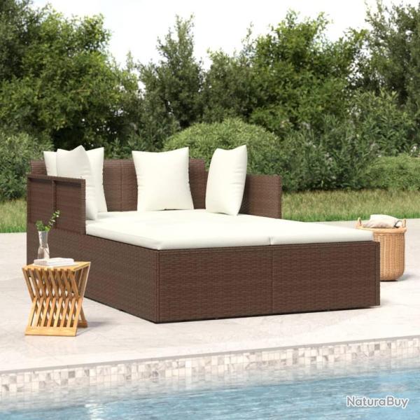 Chaise longue avec coussins marron 182x118x63 cm rsine tresse alsavelo