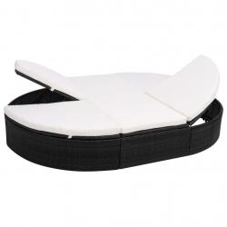 Lit de repos d'extérieur avec coussin Résine tressée Noir alsavelo