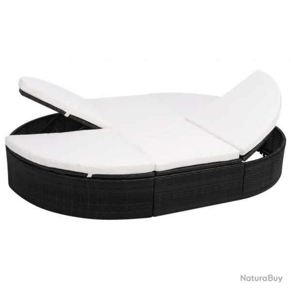 Lit de repos d'extrieur avec coussin Rsine tresse Noir alsavelo