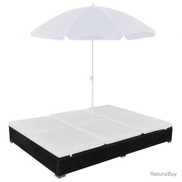 Chaise longue d'extrieur avec parasol Rsine tresse Noir alsavelo