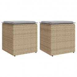 Tabourets de jardin avec coussins lot de 2 beige résine tressée alsavelo