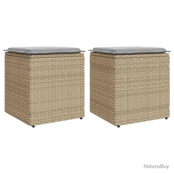 Tabourets de jardin avec coussins lot de 2 beige rsine tresse alsavelo