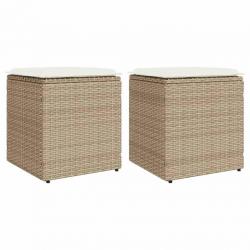 Tabourets de jardin avec coussins lot de 2 beige résine tressée alsavelo