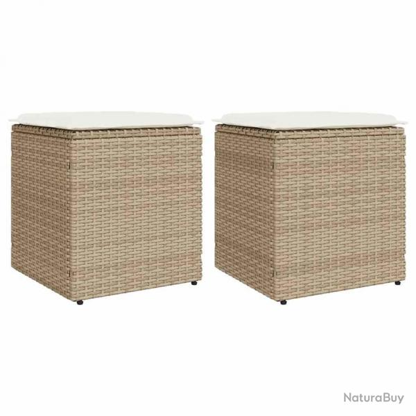 Tabourets de jardin avec coussins lot de 2 beige rsine tresse alsavelo