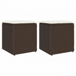 Tabourets jardin avec coussins lot de 2 marron résine tressée alsavelo