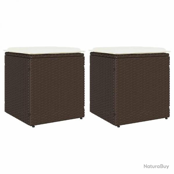 Tabourets jardin avec coussins lot de 2 marron rsine tresse alsavelo