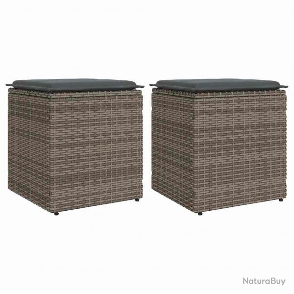 Tabourets jardin coussins lot de 2 gris 40x40x43 cm poly rotin alsavelo