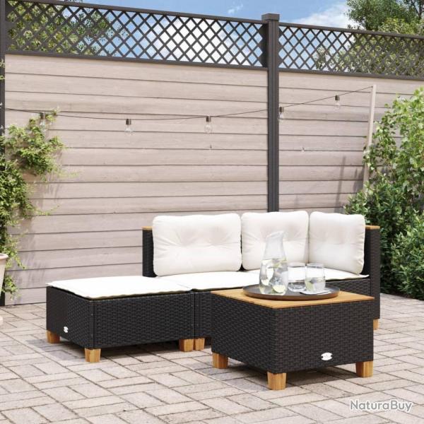 Tabouret de jardin et coussin noir 63,5x56x32 cm rsine tresse alsavelo