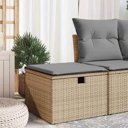 Tabouret de jardin avec coussin beige 55x55x37cm résine tressée alsavelo