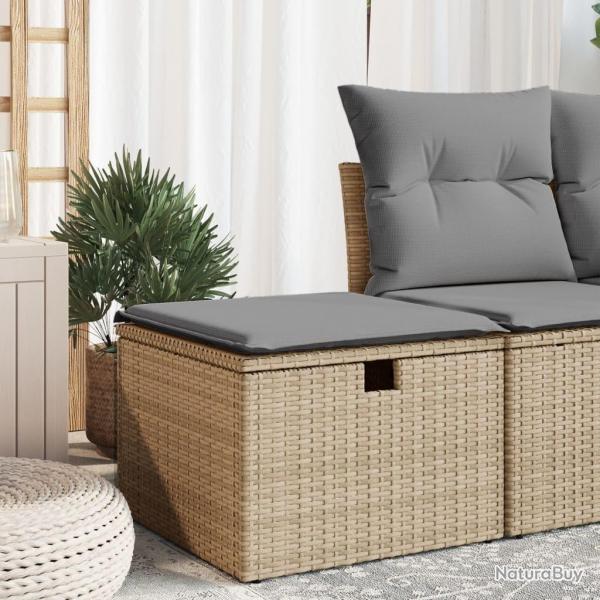 Tabouret de jardin avec coussin beige 55x55x37cm rsine tresse alsavelo
