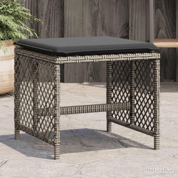 Tabourets de jardin et coussins lot de 4 gris 41x41x36 cm rotin alsavelo