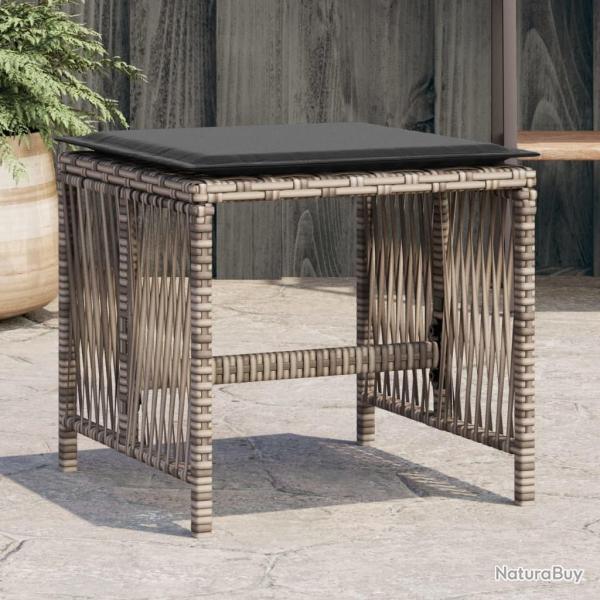 Tabourets de jardin et coussins lot de 4 gris 41x41x36 cm rotin alsavelo