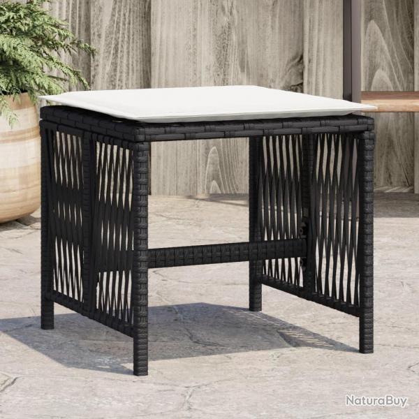 Tabourets de jardin et coussins lot de 4 noir 41x41x36 cm rotin alsavelo