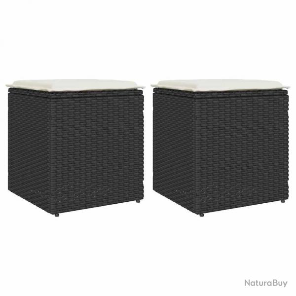 Tabourets jardin coussins 2 pcs noir 40x40x43 cm rsine tresse alsavelo