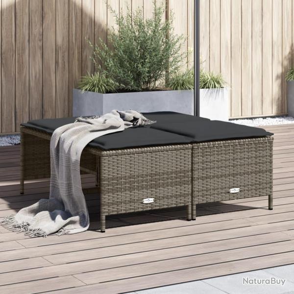 Tabourets de jardin avec coussins lot de 4 gris rsine tresse alsavelo