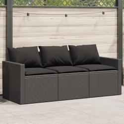 Canapé de jardin avec coussins 3 places noir résine tressée alsavelo