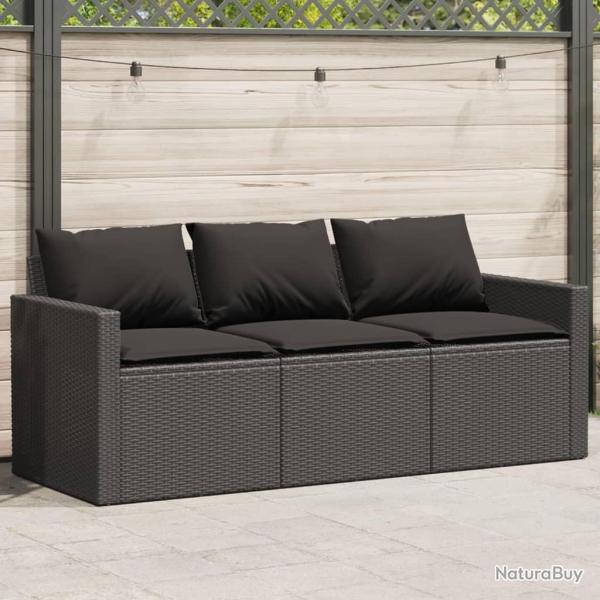 Canap de jardin avec coussins 3 places noir rsine tresse alsavelo