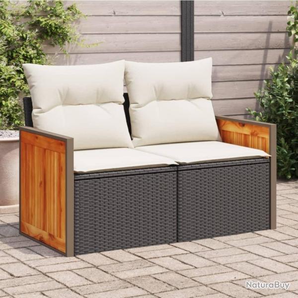 Canap de jardin avec coussins 2 places noir rsine tresse alsavelo