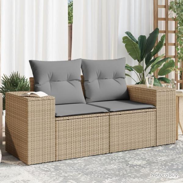 Canap de jardin avec coussins 2 places beige rsine tresse alsavelo