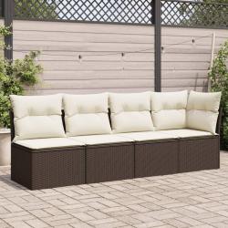 Canapé de jardin avec coussins 4 places marron résine tressée alsavelo