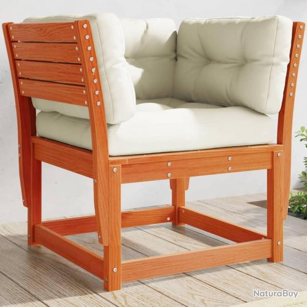 Canap de jardin accoudoirs et coussins cire marron massif pin alsavelo