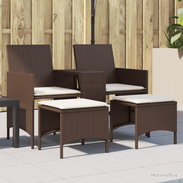 Canap de jardin 2 places avec table et tabourets marron rotin alsavelo