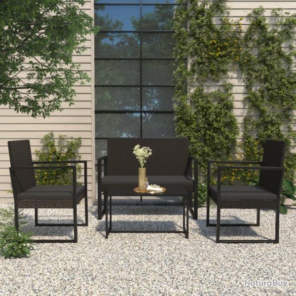 Salon de jardin 4 pcs avec coussins Noir Rsine tresse alsavelo
