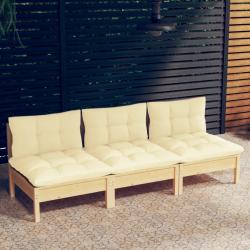 Canapé 3 places de jardin et coussins crème Bois de pin solide alsavelo