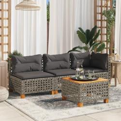 Canapé de jardin avec coussins 3 places gris résine tressée alsavelo