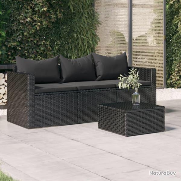 Canap de jardin  3 places avec coussins noir rsine tresse alsavelo