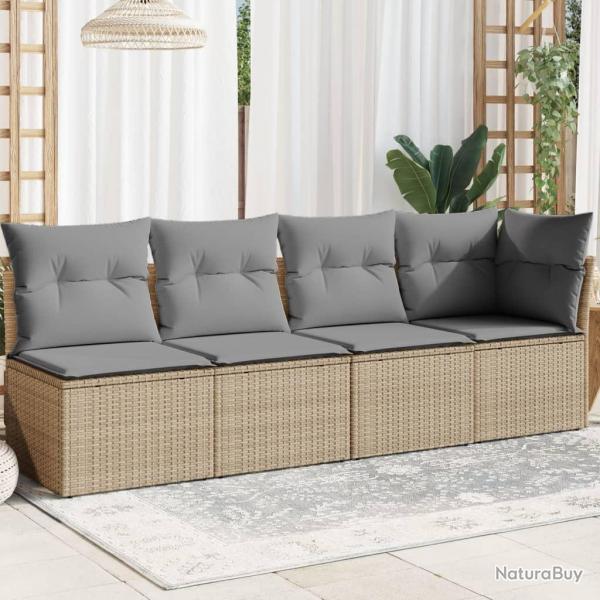 Canap de jardin avec coussins 4 places beige rsine tresse alsavelo