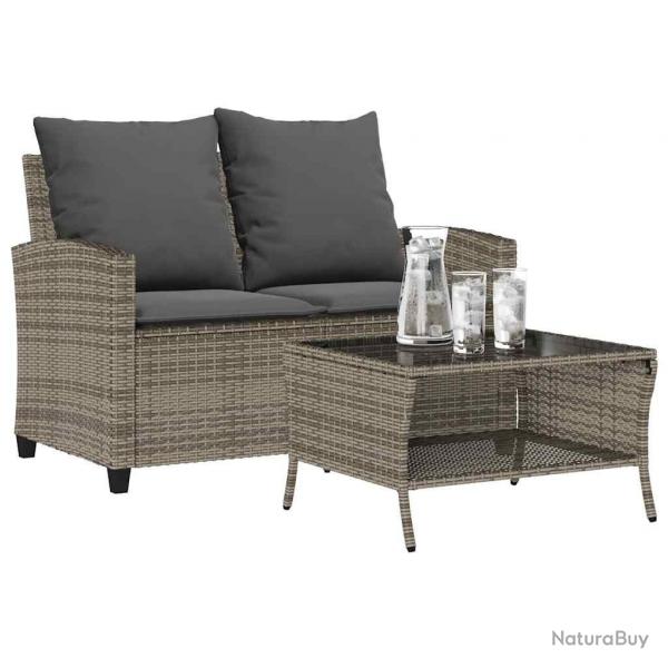 Canap de jardin 2 places coussins et table gris rsine tresse alsavelo